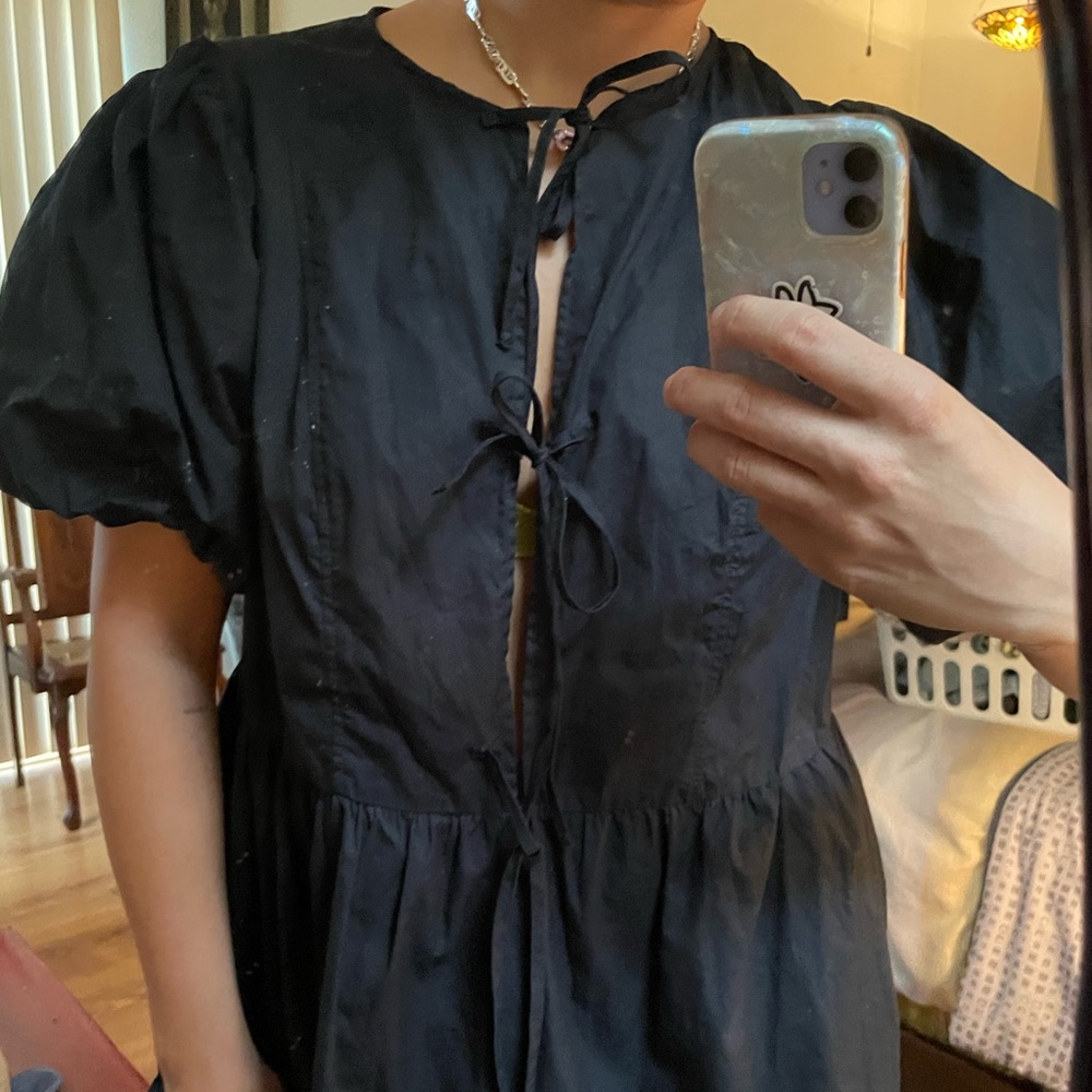 H&M Black Puff Sleeve Midi Dress